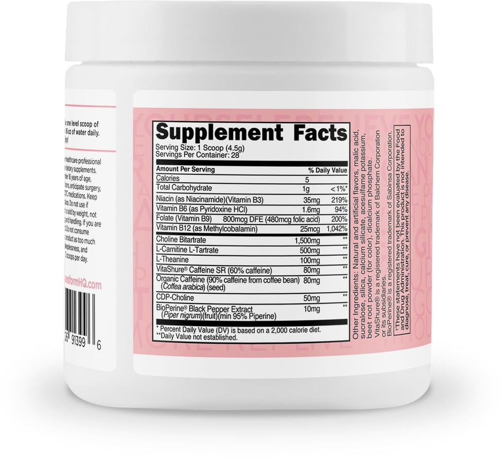 TransformHQ Energy & Focus Powder mixed into a glass for daytime energy