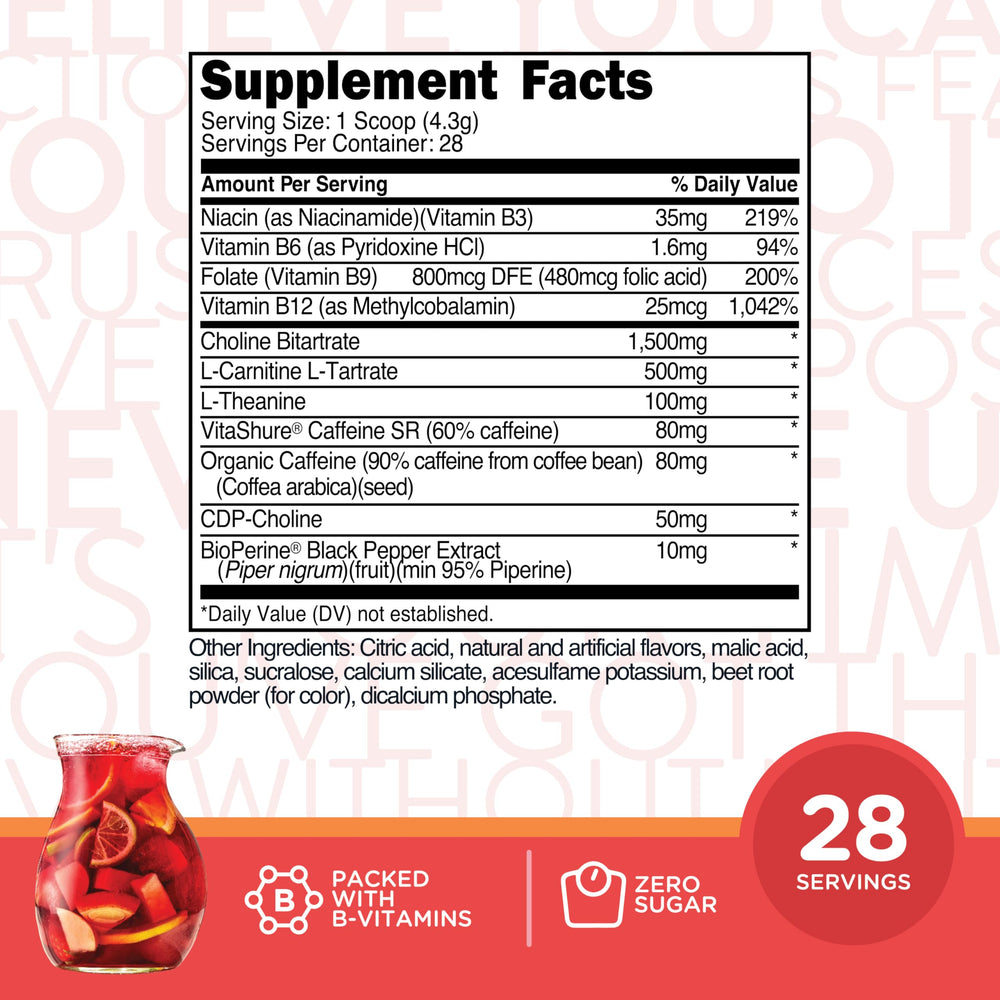 TransformHQ energy & focus powder science closeup showcases L-Theanine and choline for focus.