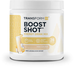 TransformHQ Energy & Focus Powder pina colada tub—sugar-free energy for daytime focus.