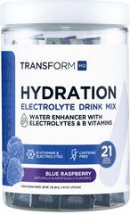 TransformHQ Hydration blue raspberry packet for quick on-the-go hydration.