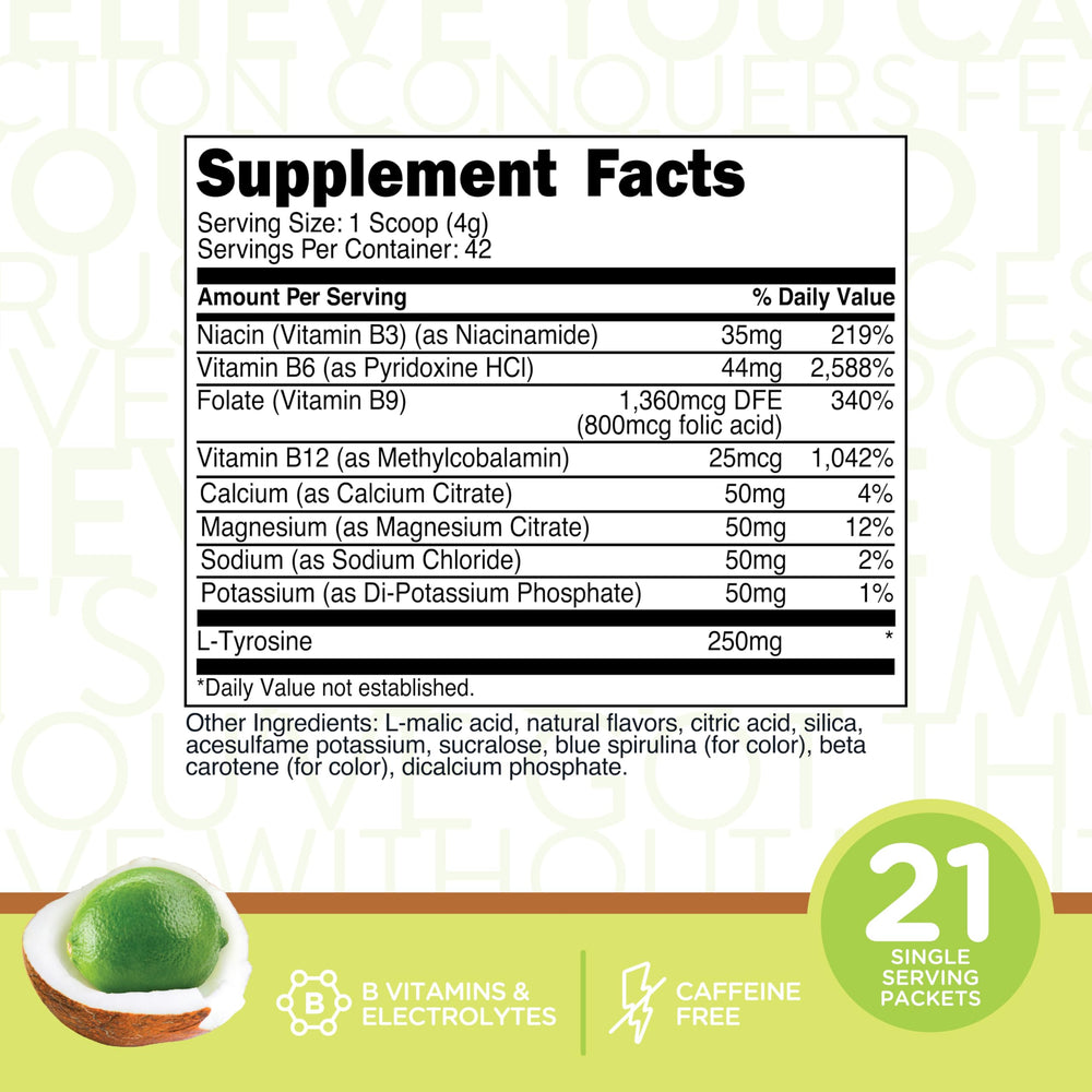 TransformHQ coconut lime electrolyte mix being stirred in water for quick refreshment.
