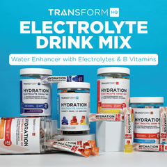 TransformHQ Hydration ingredients panel emphasizes electrolytes and vitamins.