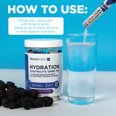 TransformHQ Hydration on-the-go packet held by user indicating portability.