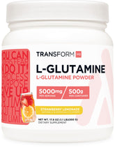 TransformHQ L-Glutamine Powder 500g Strawberry Lemonade container