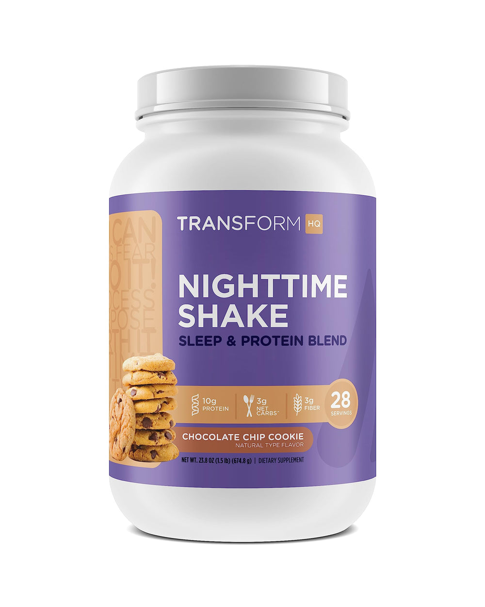TransformHQ Nighttime Shake Chocolate Chip Cookie flavor packaging