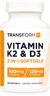 TransformHQ Vitamin K2 MK7 + D3 bottle with 120 softgels
