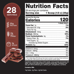 TransformHQ whey protein isolate chocolate scoop showing convenient 25 g serving for quick meals