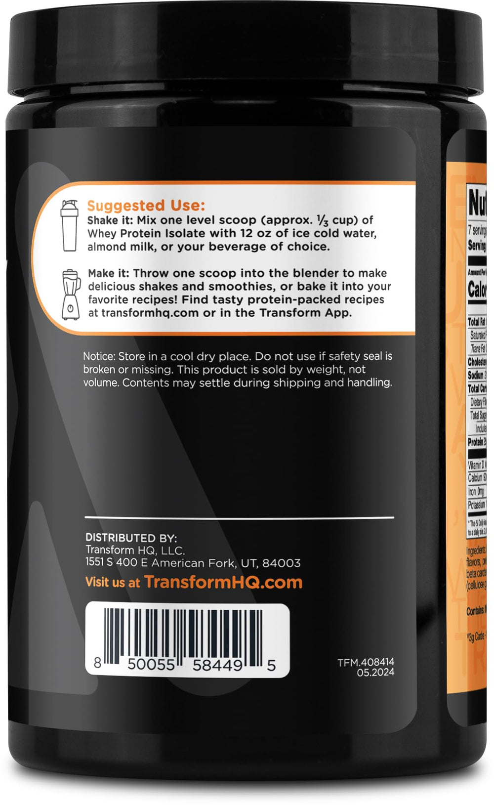 TransformHQ Orange Whip WPI shake poured with ice-cold water for a refreshing protein option.