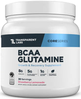 Front packaging of Transparent Labs BCAA Glutamine Strawberry Lemonade