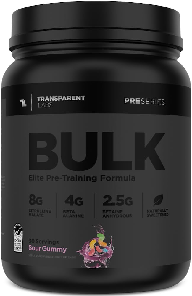 Transparent Labs Bulk Black Pre-Workout Sour Gummy bottle front view