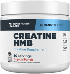Bottle of Transparent Labs Creatine HMB Tropical Punch on white background
