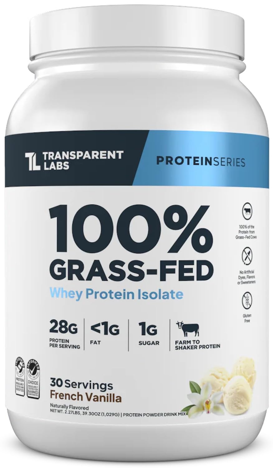 Transparent Labs Grass-Fed Whey Protein Isolate French Vanilla tub