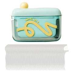 Travel floss picks in a blue-green box, front view
