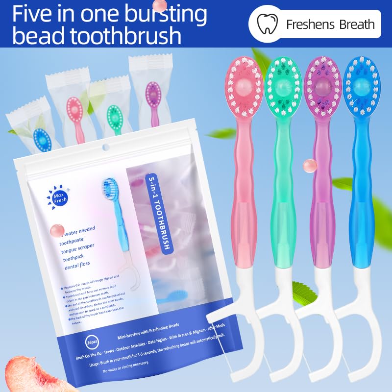 On-the-go travel toothbrush with integrated floss and toothpaste