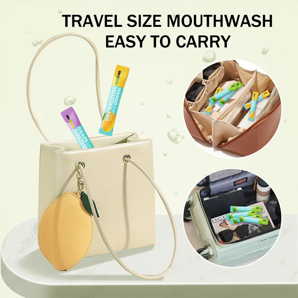Mouthwash kit fitting in bag or purse
