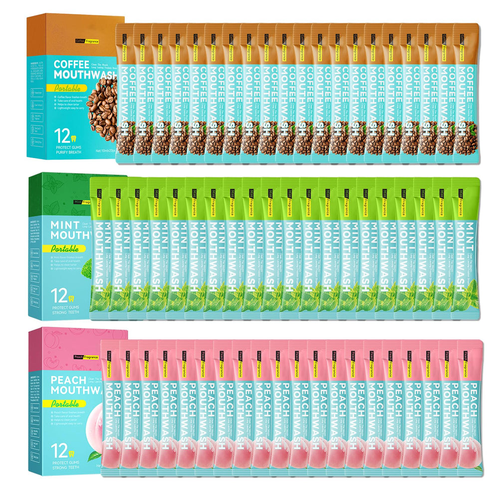 Outer box of travel size mouthwash set with 60 sachets