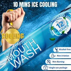 Pack of travel mouthwash sachets arranged on white background