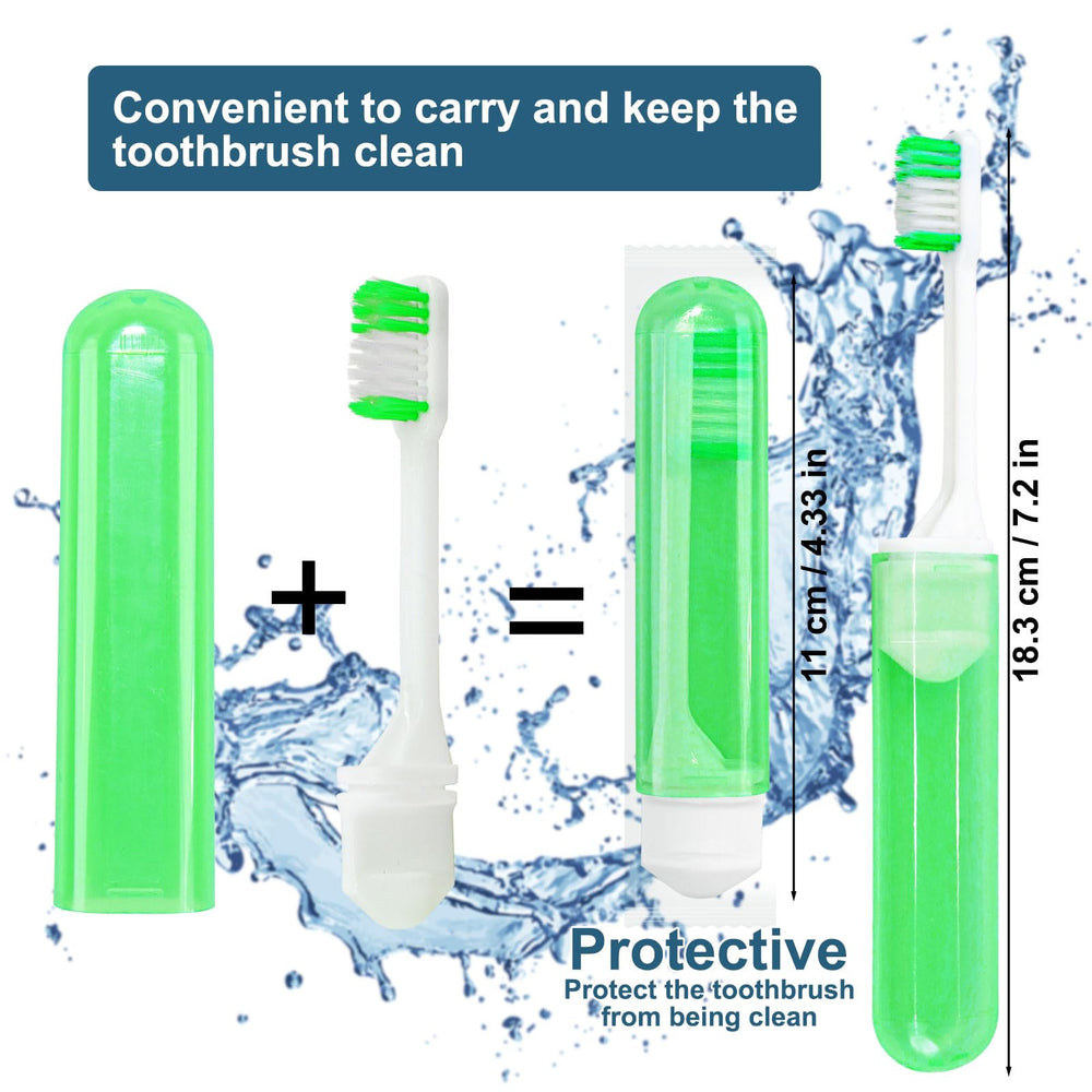 Blue travel size folding disposable toothbrush with cover