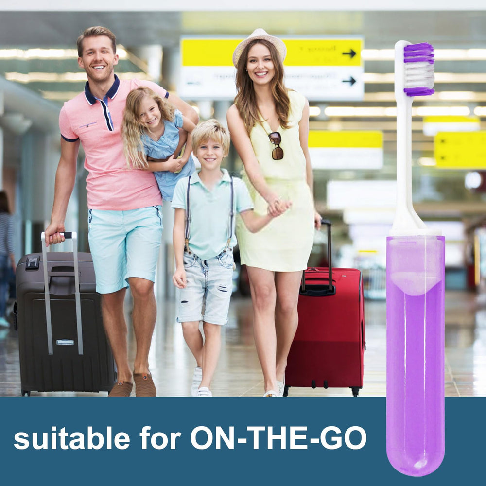Purple travel size folding disposable toothbrush with cover