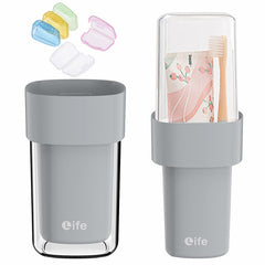 Travel toothbrush case showing 2-in-1 cup design for home and travel use