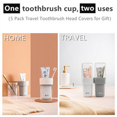 Detachable cup used as toothbrush organizer; compact travel setup