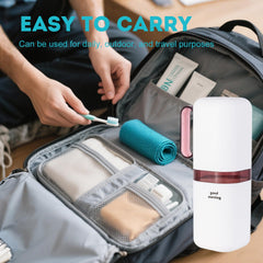 Portable travel case with detachable handle for toothbrush and toothpaste