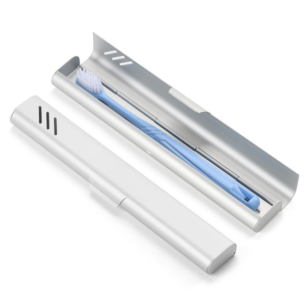 Aluminum travel toothbrush case - compact design (silver)