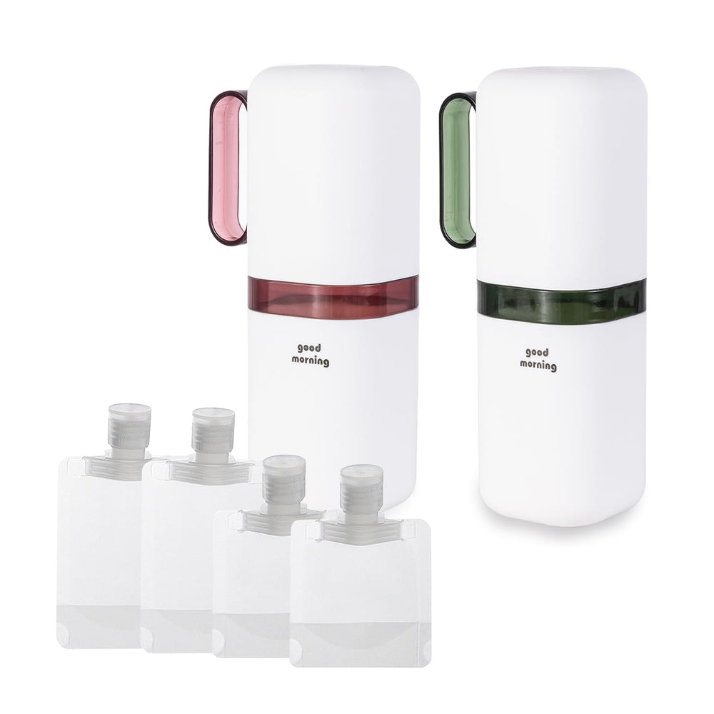 Travel toothbrush holder in green and purple with detachable handle