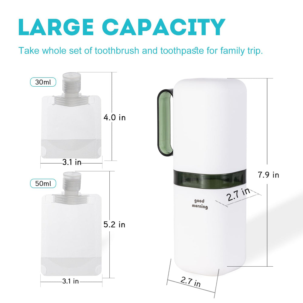 Close-up of two-section design of toothbrush holder for washing and storage
