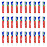 Bulk pack of 30 disposable travel size toothpaste tubes with mint flavor
