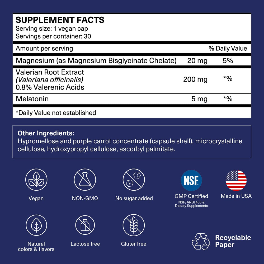 Melatonin 5 mg ingredient label for TRAVELSANA Sleep Well