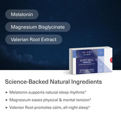Vegan, gluten-free, non-GMO TRAVELSANA Sleep Well packaging label