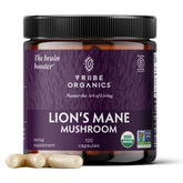 Front view of TRIBE ORGANICS Lion’s Mane 1000mg extract bottle