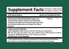 Trifala Guggul ingredients label