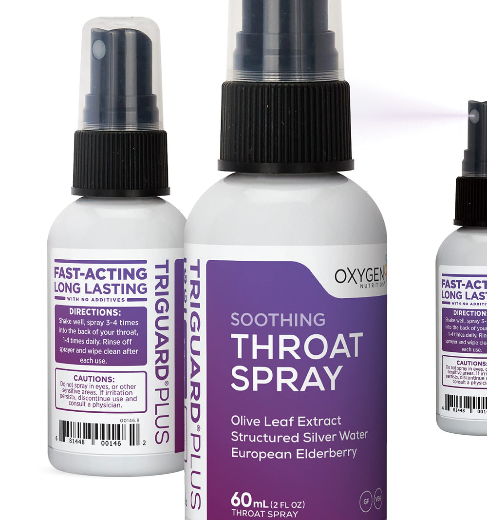 TriGuard Plus Throat Spray bottle front view (2oz, Made in USA)