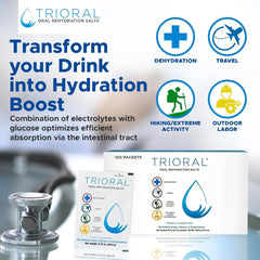 Dissolving TRIORAL powder in water to make a hydrating drink