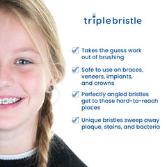 Close-up of 3-sided brush head cleaning all tooth surfaces