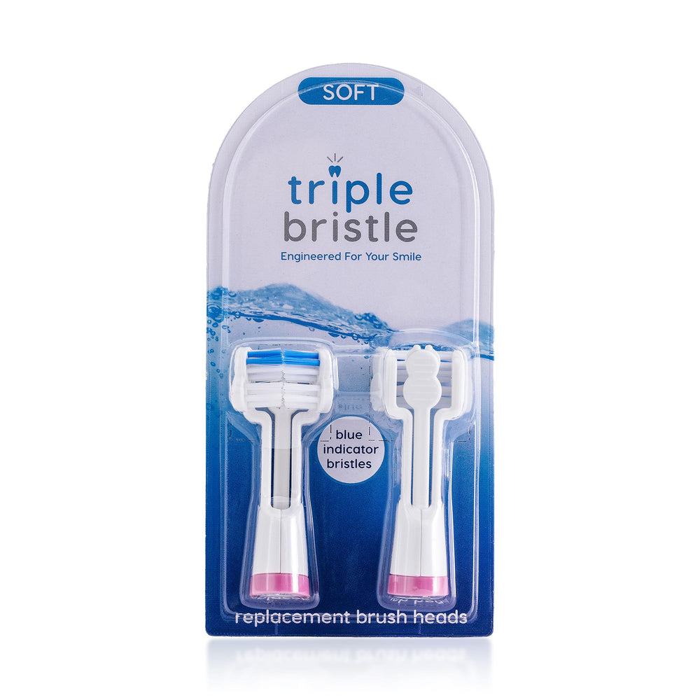 Triple Bristle replacement brush head pink 3-head design close-up