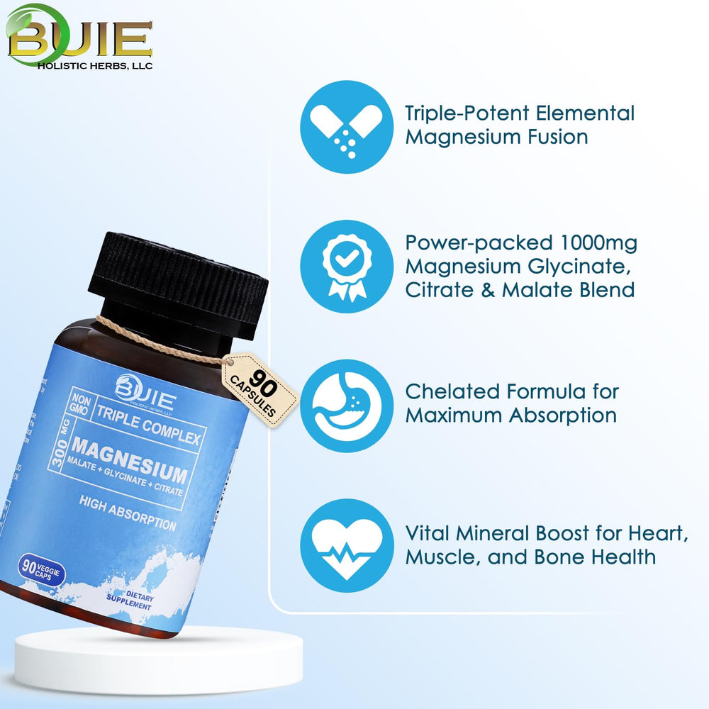 Three magnesium capsules (glycinate, citrate, and malate)