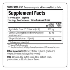 Close-up of the triple-extract herbal blend: Aged Garlic, Ginseng, and Ginkgo Biloba