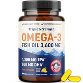 Bottle of triple strength DHA Omega-3 fish oil 3600 mg