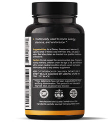 Close-up of triple-strength maca root powder capsules