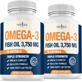 Front bottle of Triple Strength Omega-3 Fish Oil 3750 mg – 180 count