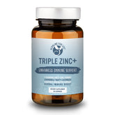 Bottle of Triple Zinc Lozenges showing three bioavailable forms: glycinate, citrate, and aspartate