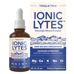 Triquetra Health Ionic Lytes bottle front promoting hydration support and electrolyte balance
