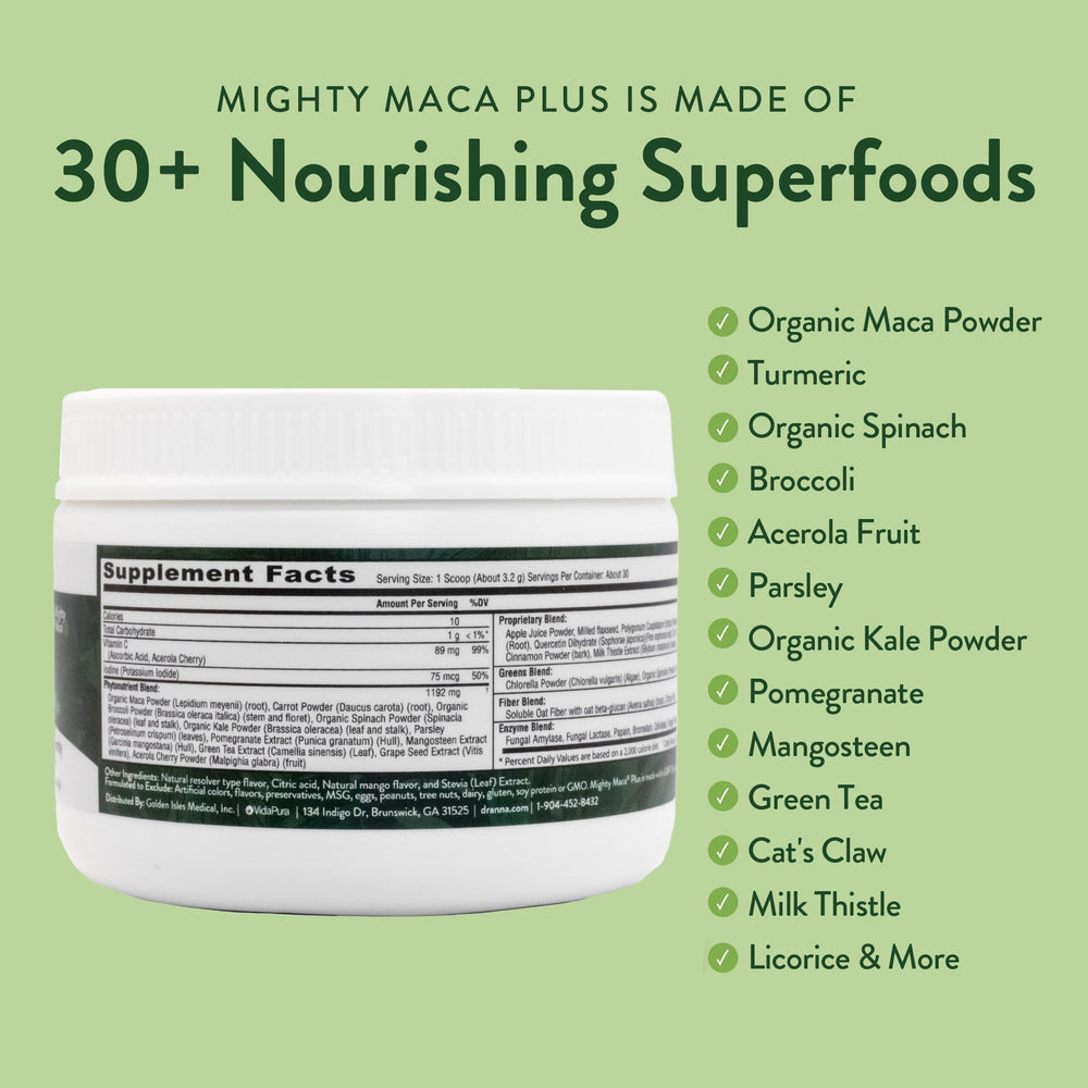 Mango-flavored greens powder being mixed with water