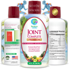 Tropical Oasis Joint Complete bottle front shows liquid formula for joint support.
