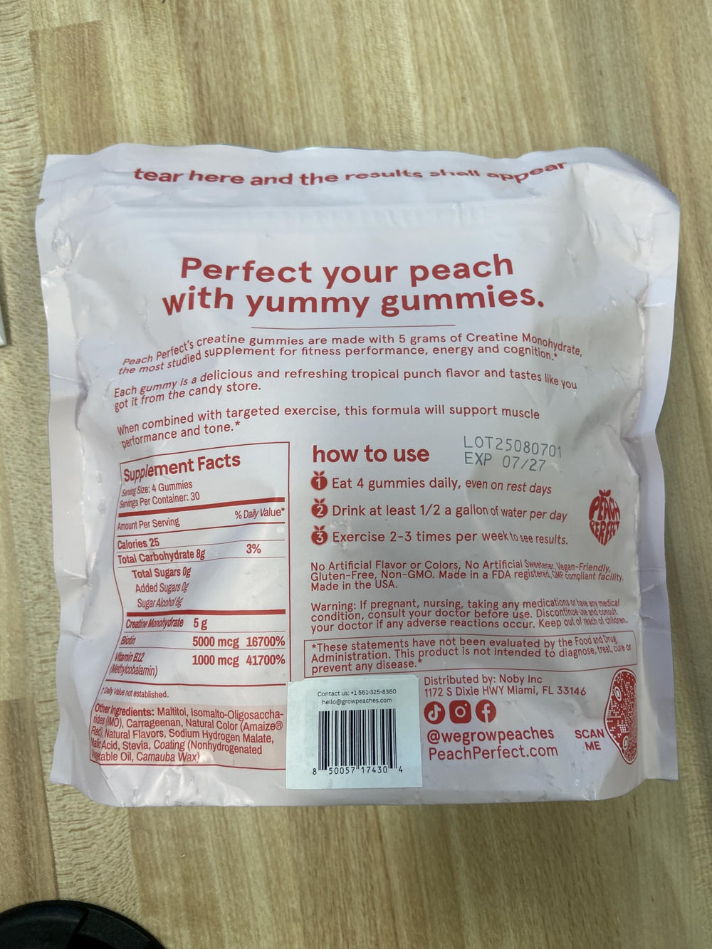Tropical Punch flavor label on gummies packaging