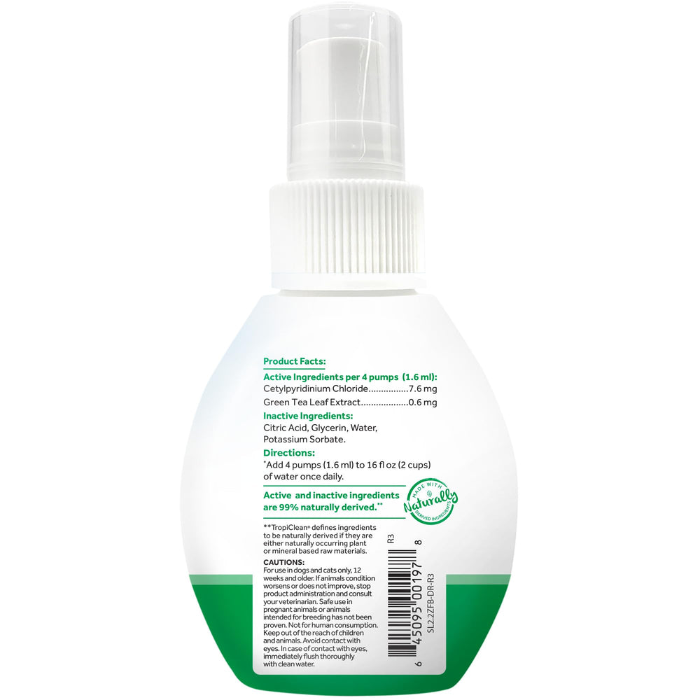 Dosing guide for TropiClean Fresh Breath Water Additive