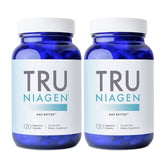Bottle of Tru Niagen with NR (Nicotinamide Riboside) label visible